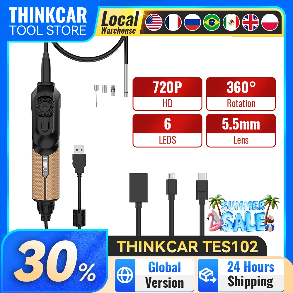 THINKCAR TES102 Camera Videoscope HD IP67 6 adjustable LED lights Mirco USB Type-C Borescope Video Inspection Tools For 892BT
THINKCAR TES102 Camera Videoscope HD IP67 6 adjustable LED lights Mirco USB Type-C Borescope Video Inspection Tools For 892BT