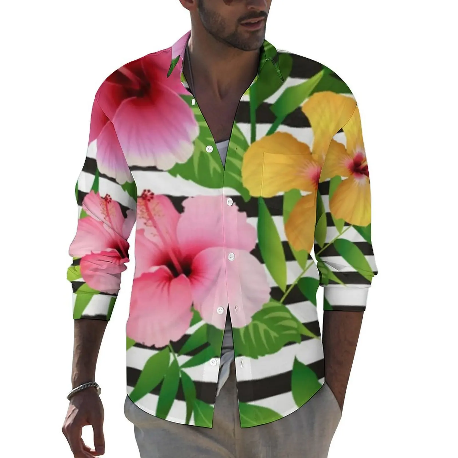 Tropical Floral Shirt Spring Black And White Stripes Casual Shirts Man Trendy Blouses Long Sleeve Harajuku Tops Large Size
Tropical Floral Shirt Spring Black And White Stripes Casual Shirts Man Trendy Blouses Long Sleeve Harajuku Tops Large Size
