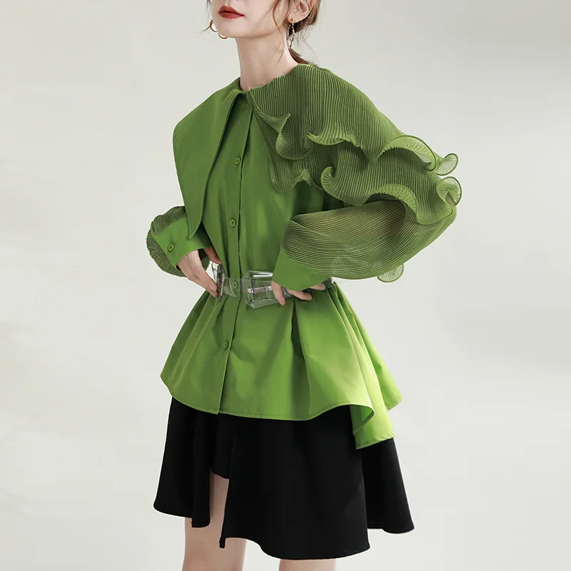2024 spring new lapel ruffled roll ruffled edge irregular stitching loose short sleeve shirt with belt top
2024 spring new lapel ruffled roll ruffled edge irregular stitching loose short sleeve shirt with belt top