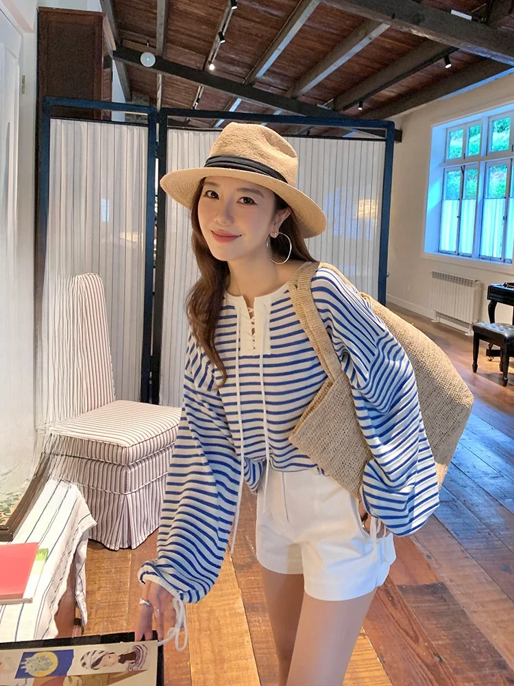 Linen Silk Oversized Striped Lazy Sle Lantern Sve Top Women's Casual Wear V-Ne Long Sve Knitted Sweater
Linen Silk Oversized Striped Lazy Sle Lantern Sve Top Women's Casual Wear V-Ne Long Sve Knitted Sweater