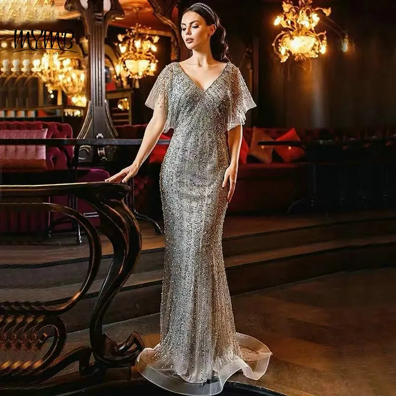 MYMB Dubai Gold Mermaid Women Sheath Evening Dress for Formal Occasions Luxury Beaded Feathers V Neck Wedding Party Gown DJH8106
MYMB Dubai Gold Mermaid Women Sheath Evening Dress for Formal Occasions Luxury Beaded Feathers V Neck Wedding Party Gown DJH8106