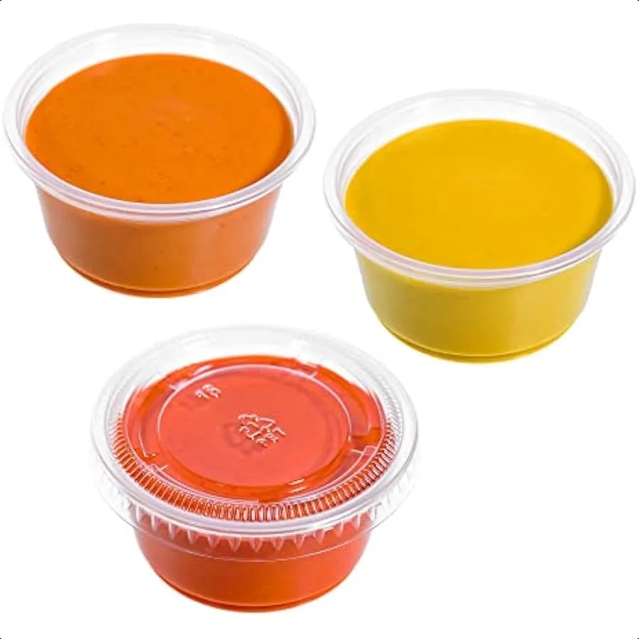 Упаковка из 150 пластиковых маленьких порционных стаканчиков с крышками, 2 унции ~ суфильные чашки, горшок для соуса с крышками, мини-порционные стаканчики с крышками ~ на вынос
Упаковка из 150 пластиковых маленьких порционных стаканчиков с крышками, 2 унции ~ суфильные чашки, горшок для соуса с крышками, мини-порционные стаканчики с крышками ~ на вынос