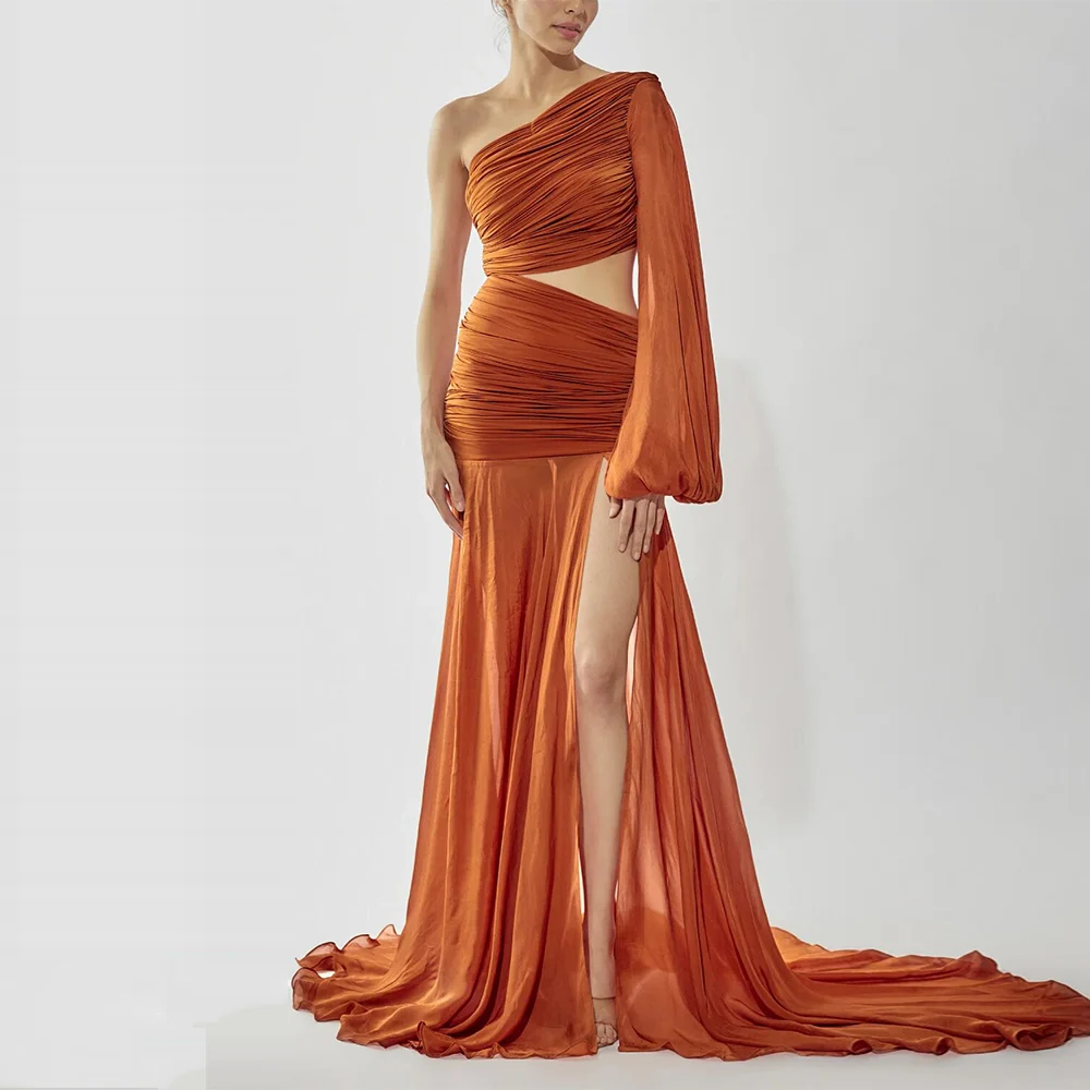 Elegant Ceremony Dresses Spandex Sheath/Column Beach Dress Orange One-shoulder Pleat Side Split Ruched Prom Gown Long 2024
Elegant Ceremony Dresses Spandex Sheath/Column Beach Dress Orange One-shoulder Pleat Side Split Ruched Prom Gown Long 2024
