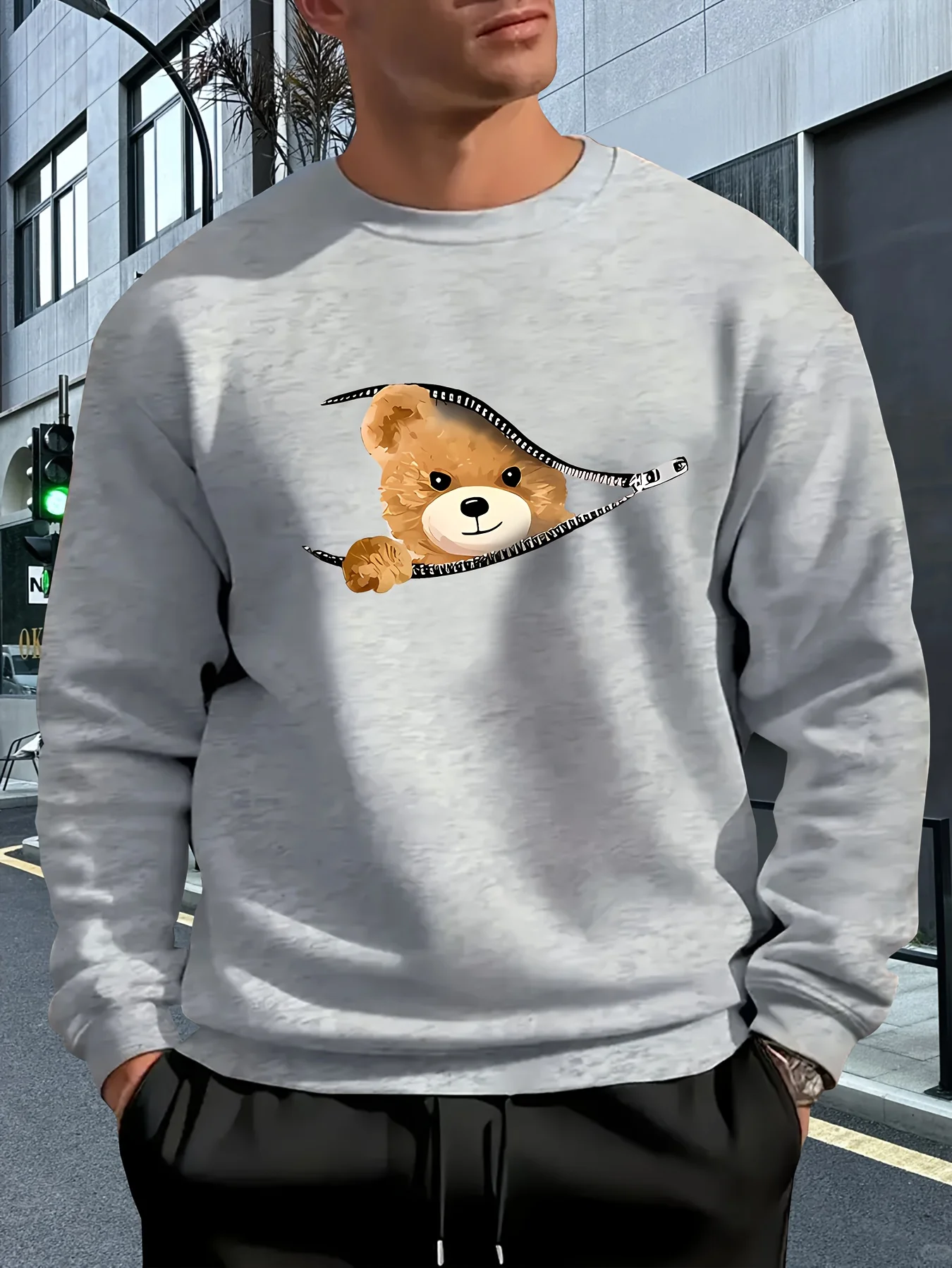 Men'S Casual Black Sweatshirt with Cute Brown Bear Print - Loose Fit, Long Sleeve, Comfortable for Fall & Winter
Men'S Casual Black Sweatshirt with Cute Brown Bear Print - Loose Fit, Long Sleeve, Comfortable for Fall & Winter