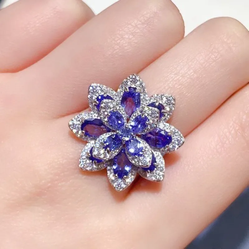 925 Sterling Silver Natural Tanzanite Statement Ring Certified Fine Silver Jewelry Multi-Stone Flower Gemstone Ring for Women
925 Sterling Silver Natural Tanzanite Statement Ring Certified Fine Silver Jewelry Multi-Stone Flower Gemstone Ring for Women
