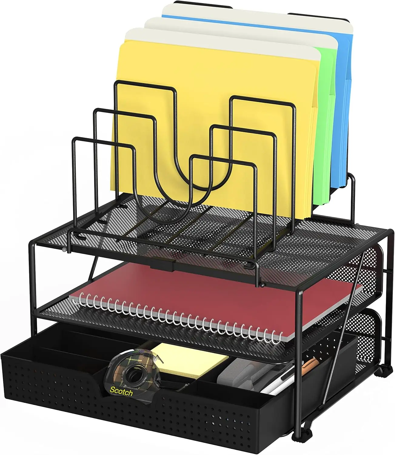 Desktop File Organizer with Double Tray and 5 Folder Stand, Black
Desktop File Organizer with Double Tray and 5 Folder Stand, Black