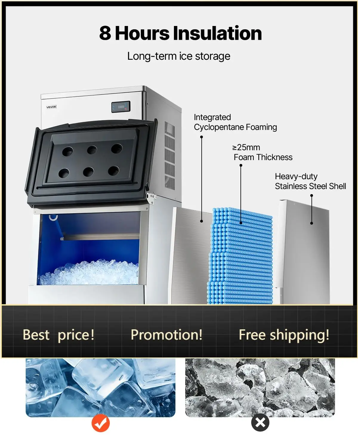 Commercial Ice Maker Machine, 650LBS/24H Ice-Making Machine with 250LBS Stainless Steel Storage Bin, Auto Self-Cleaning Ice Make
Commercial Ice Maker Machine, 650LBS/24H Ice-Making Machine with 250LBS Stainless Steel Storage Bin, Auto Self-Cleaning Ice Make
