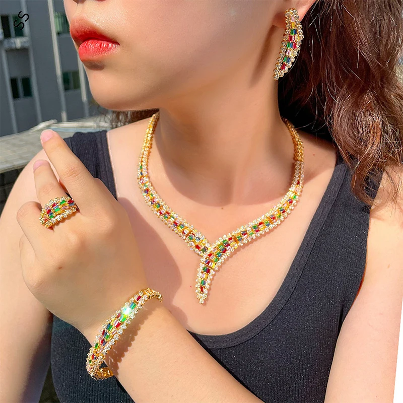 Europe Middle East Banquet Dress Jewelry 4 Piece Set Chain Bride Noble Full Diamond Necklace Earrings Bracelet Ring Accessories
Europe Middle East Banquet Dress Jewelry 4 Piece Set Chain Bride Noble Full Diamond Necklace Earrings Bracelet Ring Accessories