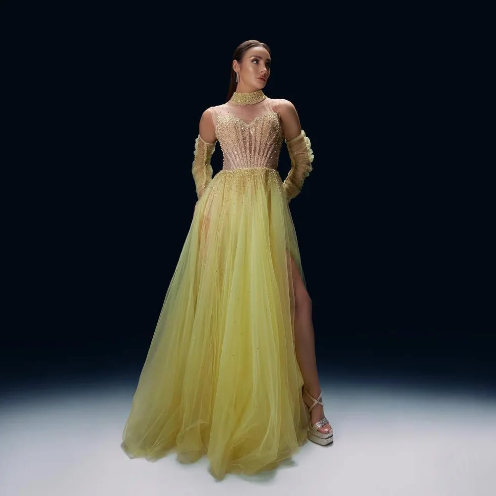 Customized Illusion Corset Evening Dress with Detachable Sleeve Beaded Embellished A Line Prom Gown with Split Tulle Long Dress
Customized Illusion Corset Evening Dress with Detachable Sleeve Beaded Embellished A Line Prom Gown with Split Tulle Long Dress