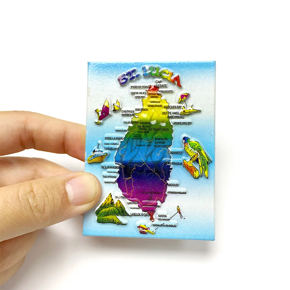 Resin material magnetic fridge magnet - Colorful Saint Lucia map design - Perfect travel souvenir
Resin material magnetic fridge magnet - Colorful Saint Lucia map design - Perfect travel souvenir