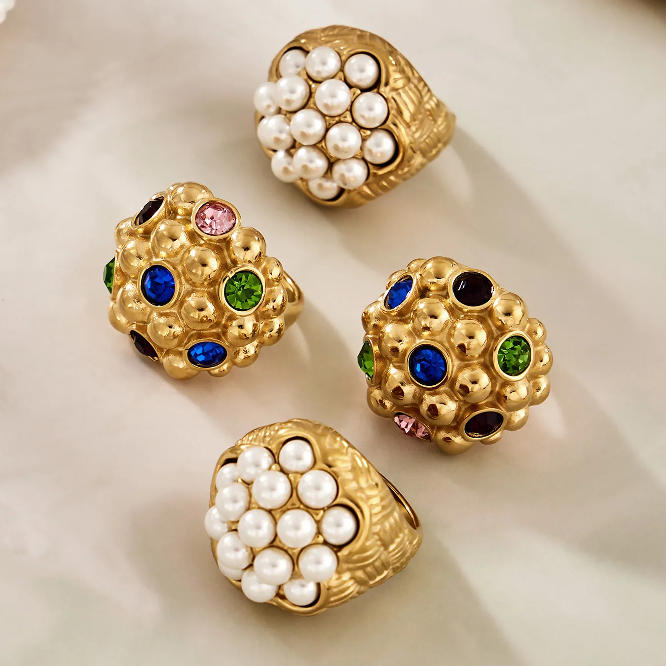 Fashion Rings For Women Colorful Glass Stone Imitation Pearl Stainless Steel Waterproof Women's Rings Wedding Engagement Jewelry
Fashion Rings For Women Colorful Glass Stone Imitation Pearl Stainless Steel Waterproof Women's Rings Wedding Engagement Jewelry