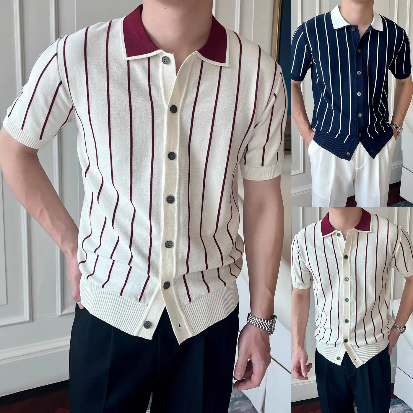 Summer Thin Knitted Shirt Men's Business Gentleman Striped T-Shirt Top for plus Size 250 Pounds Hong Kong Style Retro
Summer Thin Knitted Shirt Men's Business Gentleman Striped T-Shirt Top for plus Size 250 Pounds Hong Kong Style Retro