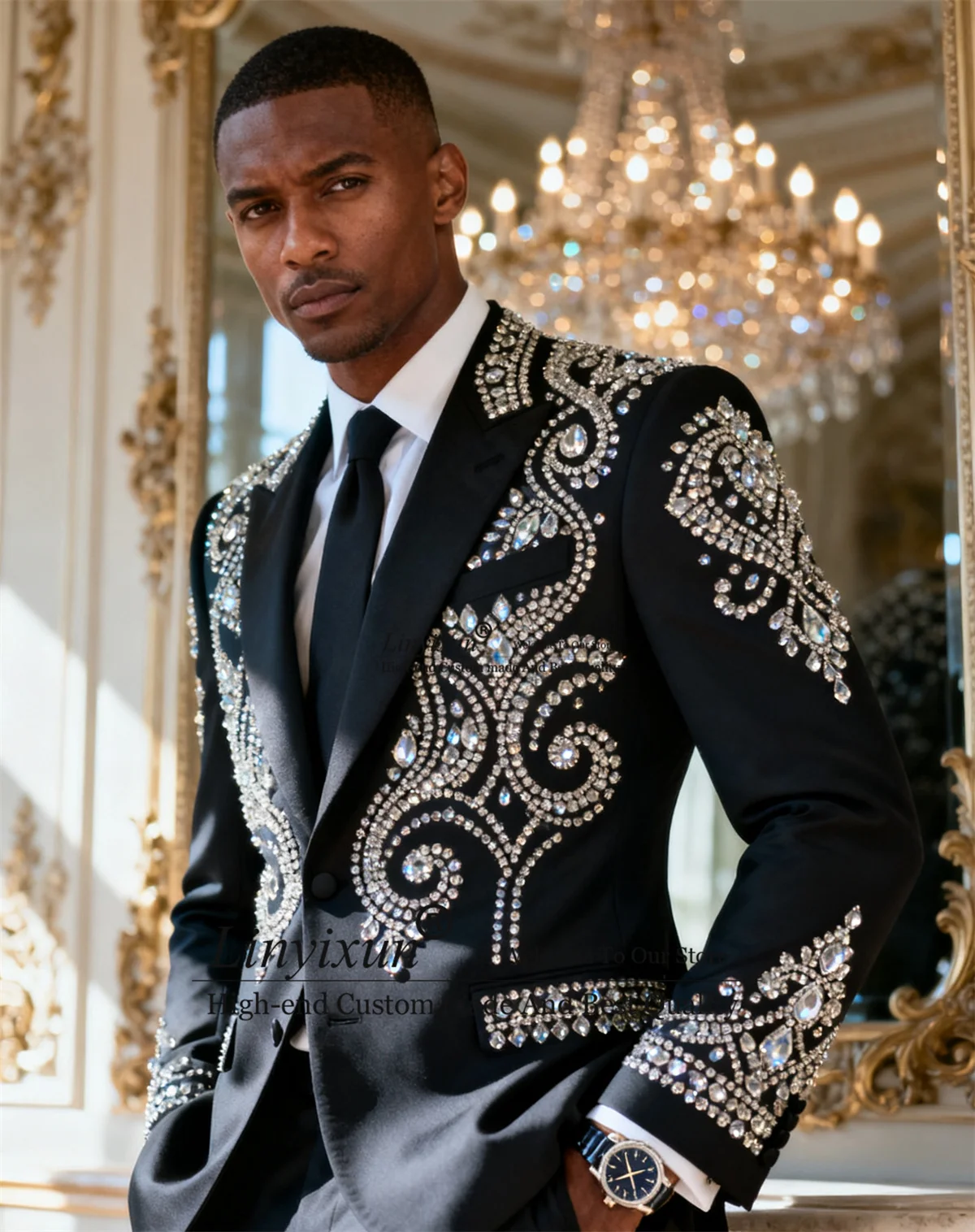 Sparkly Rhinestones Crystals Men Suits 2 Pieces Sets Groom Male Blazers Formal Wedding Tuxedos Customized Slim Fit Ropa hombre
Sparkly Rhinestones Crystals Men Suits 2 Pieces Sets Groom Male Blazers Formal Wedding Tuxedos Customized Slim Fit Ropa hombre