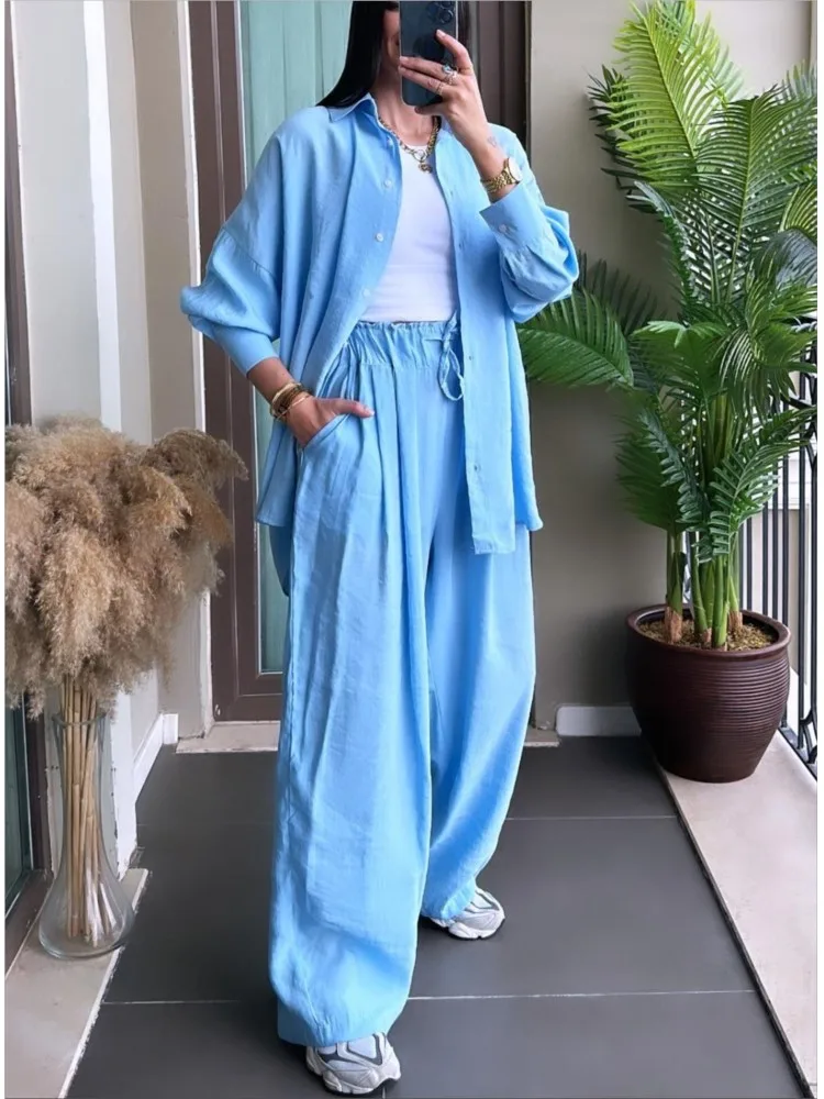 Spring New Long Sleeve Shirt Pants Two-piece Sets For Women 2025 Fashion Solid Color Women's Suit Loose Button Top 2 Piece Set
Spring New Long Sleeve Shirt Pants Two-piece Sets For Women 2025 Fashion Solid Color Women's Suit Loose Button Top 2 Piece Set