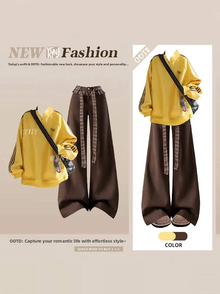 Желтый свитшот с высокой талией и широкими брюками, женский повседневный комплект Spor Faion, осень-зима, ленивый комплект, высококачественный наряд
Желтый свитшот с высокой талией и широкими брюками, женский повседневный комплект Spor Faion, осень-зима, ленивый комплект, высококачественный наряд