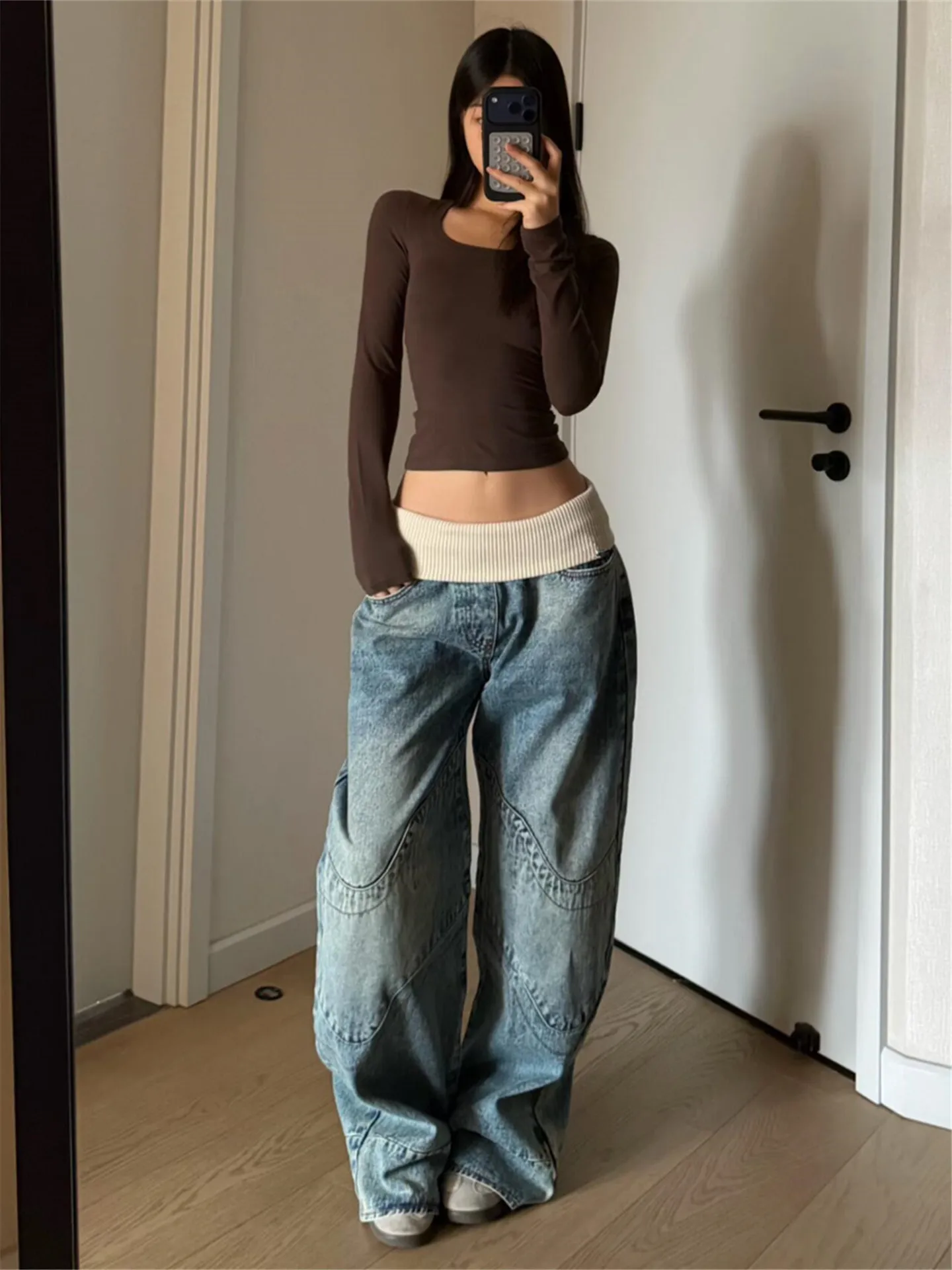 American Style High Street Vintage Blue Low Waist Straight Leg Jeans Women Summer Loose Slim Tall Extended Wide Leg Pants
American Style High Street Vintage Blue Low Waist Straight Leg Jeans Women Summer Loose Slim Tall Extended Wide Leg Pants