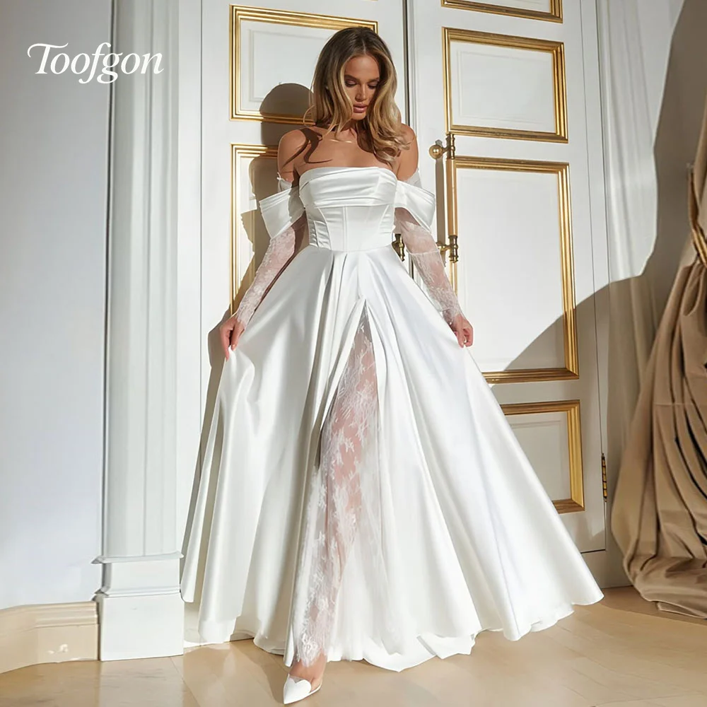 Toofgon Customized Satin A Line Wedding Dresses With Lace Long Sleeves Formal Party Wedding Gowns Bridal Dress
Toofgon Customized Satin A Line Wedding Dresses With Lace Long Sleeves Formal Party Wedding Gowns Bridal Dress