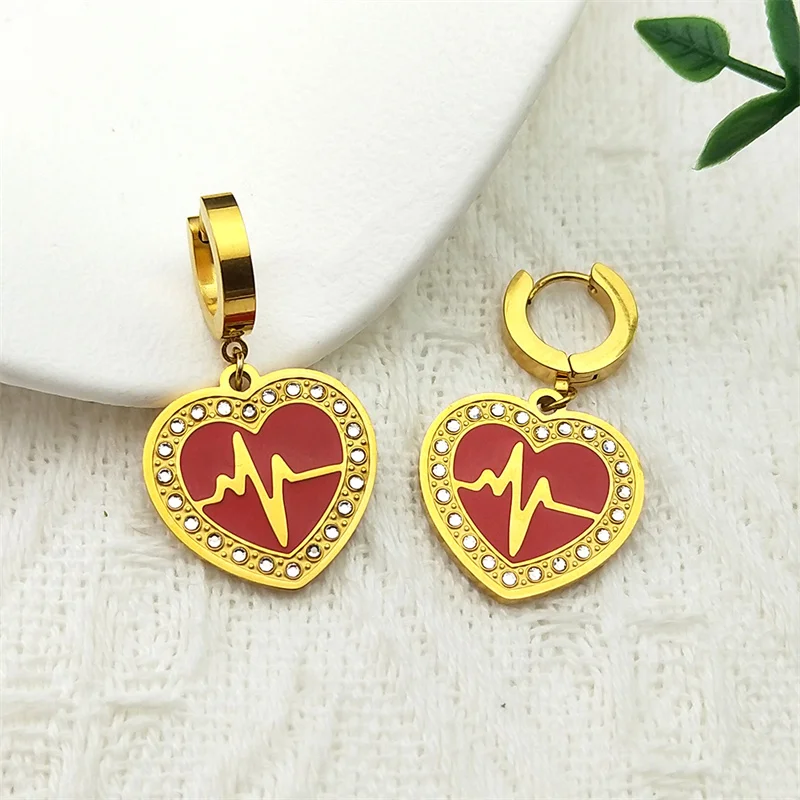Trendy Double Love Heartbeat Heart Shape Earrings for Women Girls Enamel Stainless Steel Gold Color Gifts JewelryZZZ758-2
Trendy Double Love Heartbeat Heart Shape Earrings for Women Girls Enamel Stainless Steel Gold Color Gifts JewelryZZZ758-2