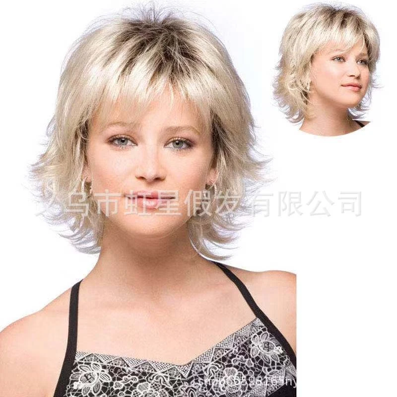 for women, short , side-swept bangs wig, upturned curly hair with golden gradient
for women, short , side-swept bangs wig, upturned curly hair with golden gradient