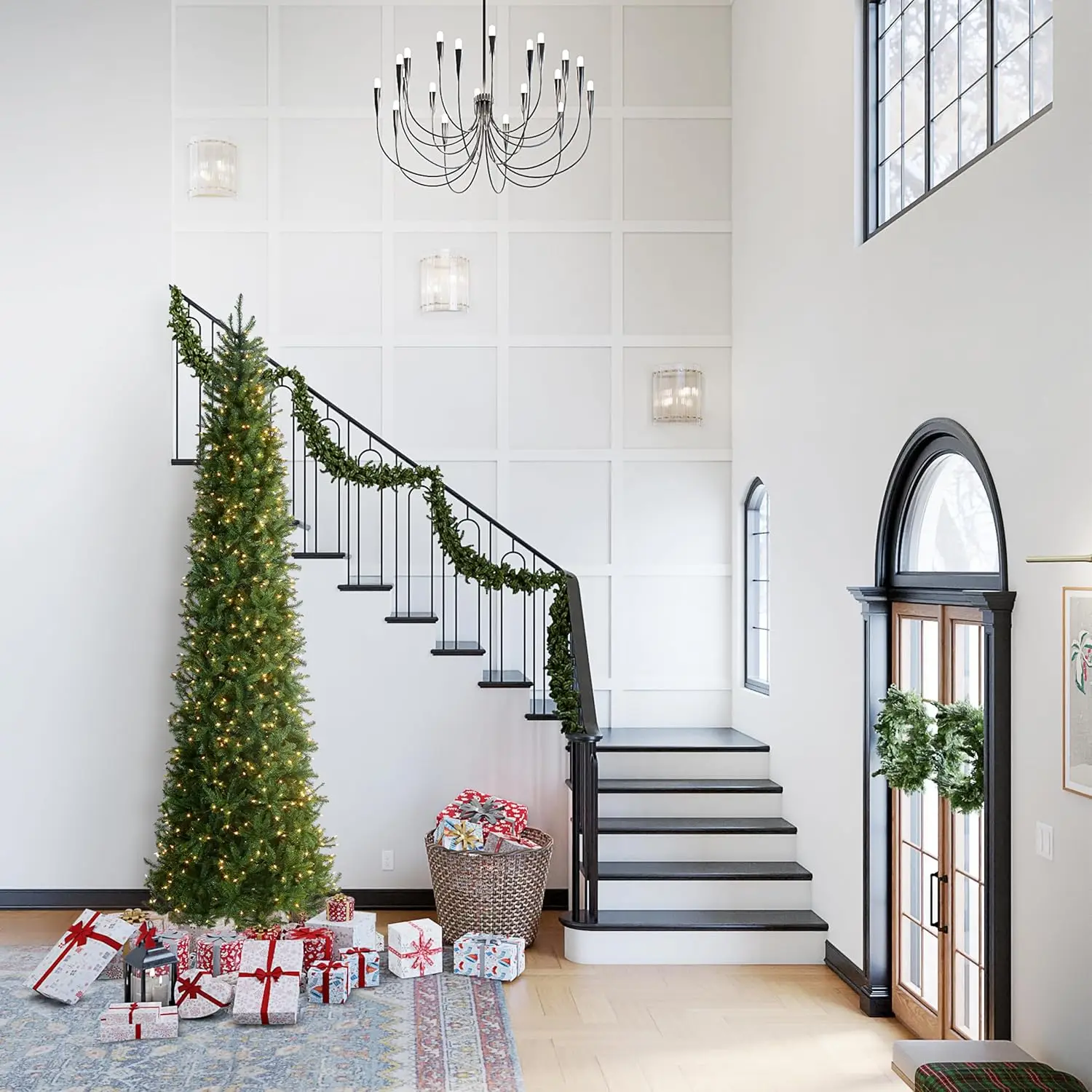 Artificial Pre-Lit Slim Christmas Tree, Green, Kingswood Fir, Multicolor Lights, Includes Stand, 12 Feet
Artificial Pre-Lit Slim Christmas Tree, Green, Kingswood Fir, Multicolor Lights, Includes Stand, 12 Feet