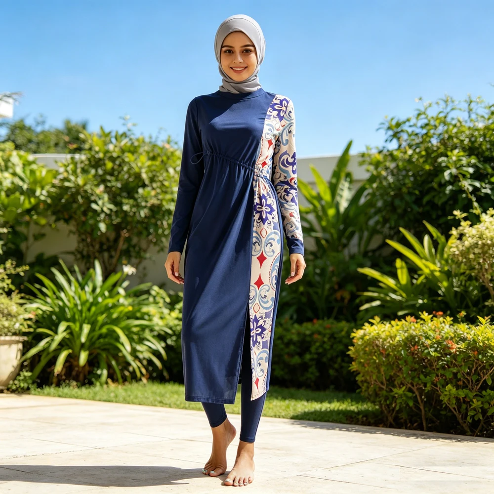 Modest Islamic Swimwear Print Robe Long 3 Piece Set Burkini Muslim Women Swimsuit Swimming Bathing Surfing Wear Full Cover Dress
Modest Islamic Swimwear Print Robe Long 3 Piece Set Burkini Muslim Women Swimsuit Swimming Bathing Surfing Wear Full Cover Dress