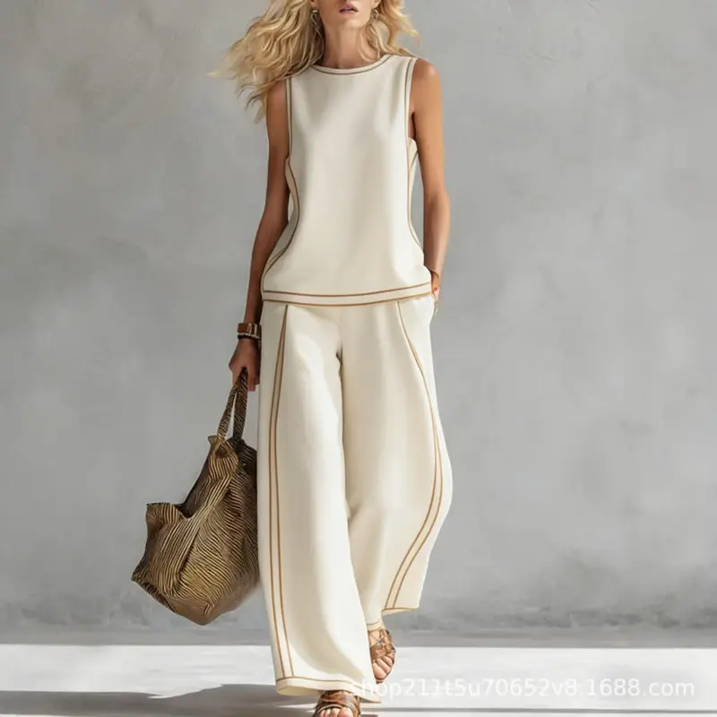 Elegant Color Block Sleeveless Top + Wide Leg Pants 2-Piece Set Fashion Casual Loungewear for Women Female Summer Outfit
Elegant Color Block Sleeveless Top + Wide Leg Pants 2-Piece Set Fashion Casual Loungewear for Women Female Summer Outfit