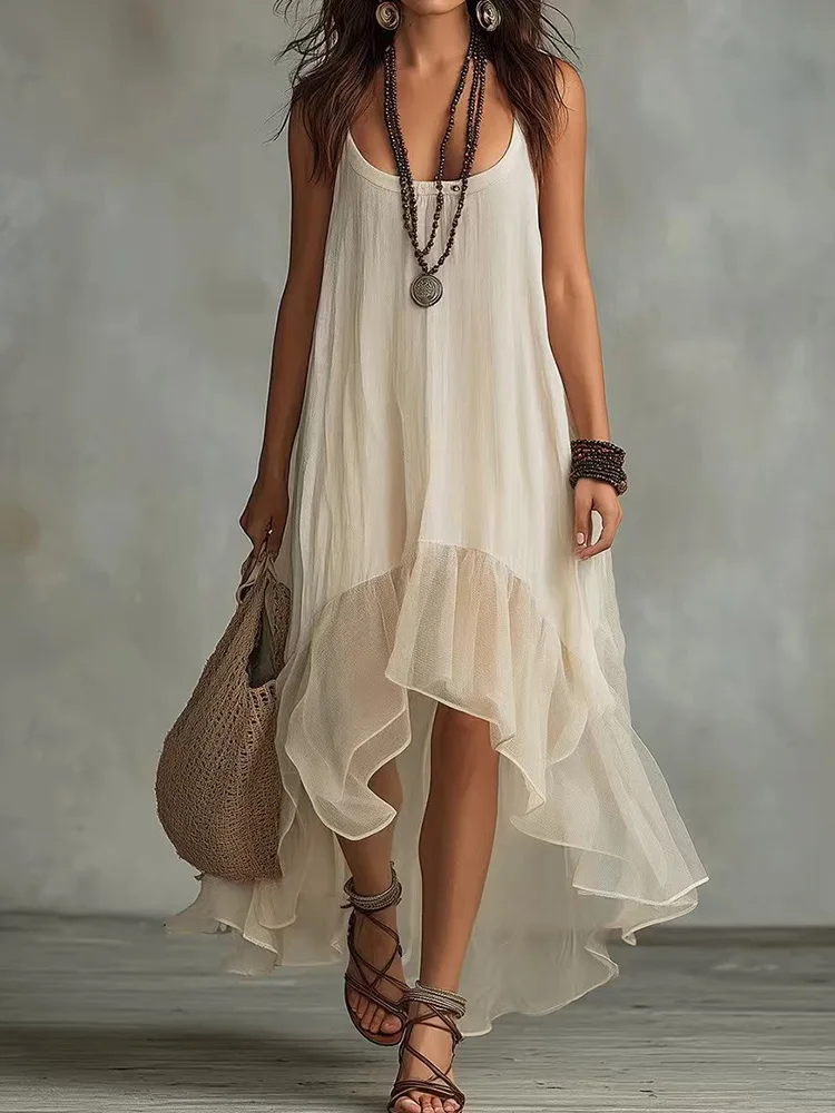 Sleeveless Chic Holiday Backless Simple Ladies Irregular Dress Streetwear Women Summer Spaghetti Strap Mesh Patchwork Dress 2026
Sleeveless Chic Holiday Backless Simple Ladies Irregular Dress Streetwear Women Summer Spaghetti Strap Mesh Patchwork Dress 2026