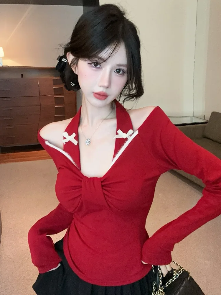 Autumn Winter Design Sweet Spicy Short Sleeveless Women's T-shirt Inner Wear Hanging Neck Long Sleeve Knot Top
Autumn Winter Design Sweet Spicy Short Sleeveless Women's T-shirt Inner Wear Hanging Neck Long Sleeve Knot Top