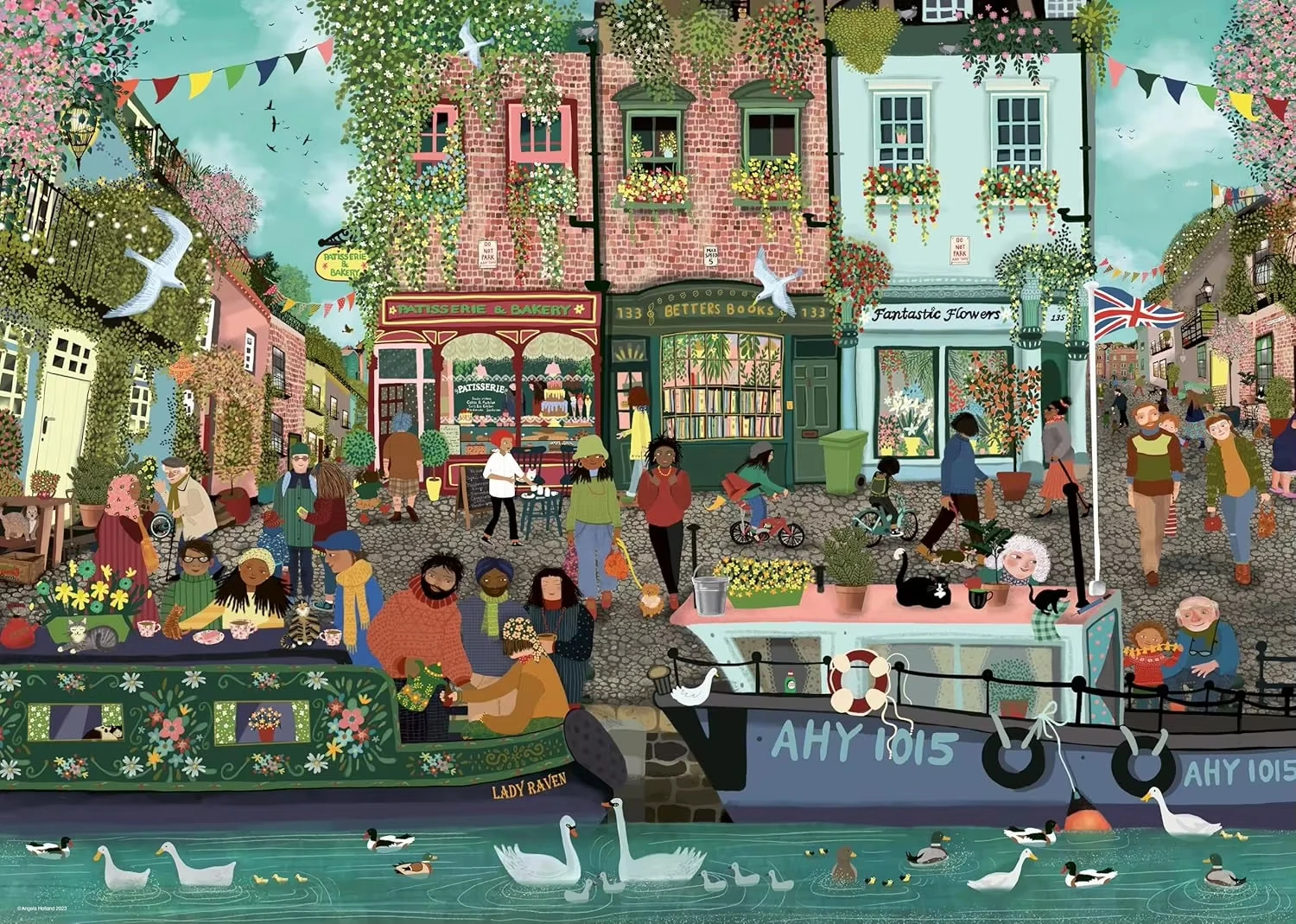 DIY British Canal Narrowboat Street Market Jigsaw Puzzle, Pastel Town Houses Swan Bunting Crowd Riverside Cartoon Wall Decor
DIY British Canal Narrowboat Street Market Jigsaw Puzzle, Pastel Town Houses Swan Bunting Crowd Riverside Cartoon Wall Decor