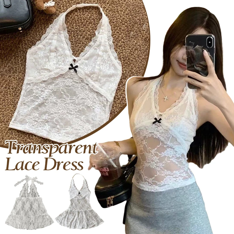 Summer Fashion Transparent Lace Halter Dress V-neck Beachwear Lace-up Short Skirts A-line Spicy Girl Style Dresses Women Club
Summer Fashion Transparent Lace Halter Dress V-neck Beachwear Lace-up Short Skirts A-line Spicy Girl Style Dresses Women Club