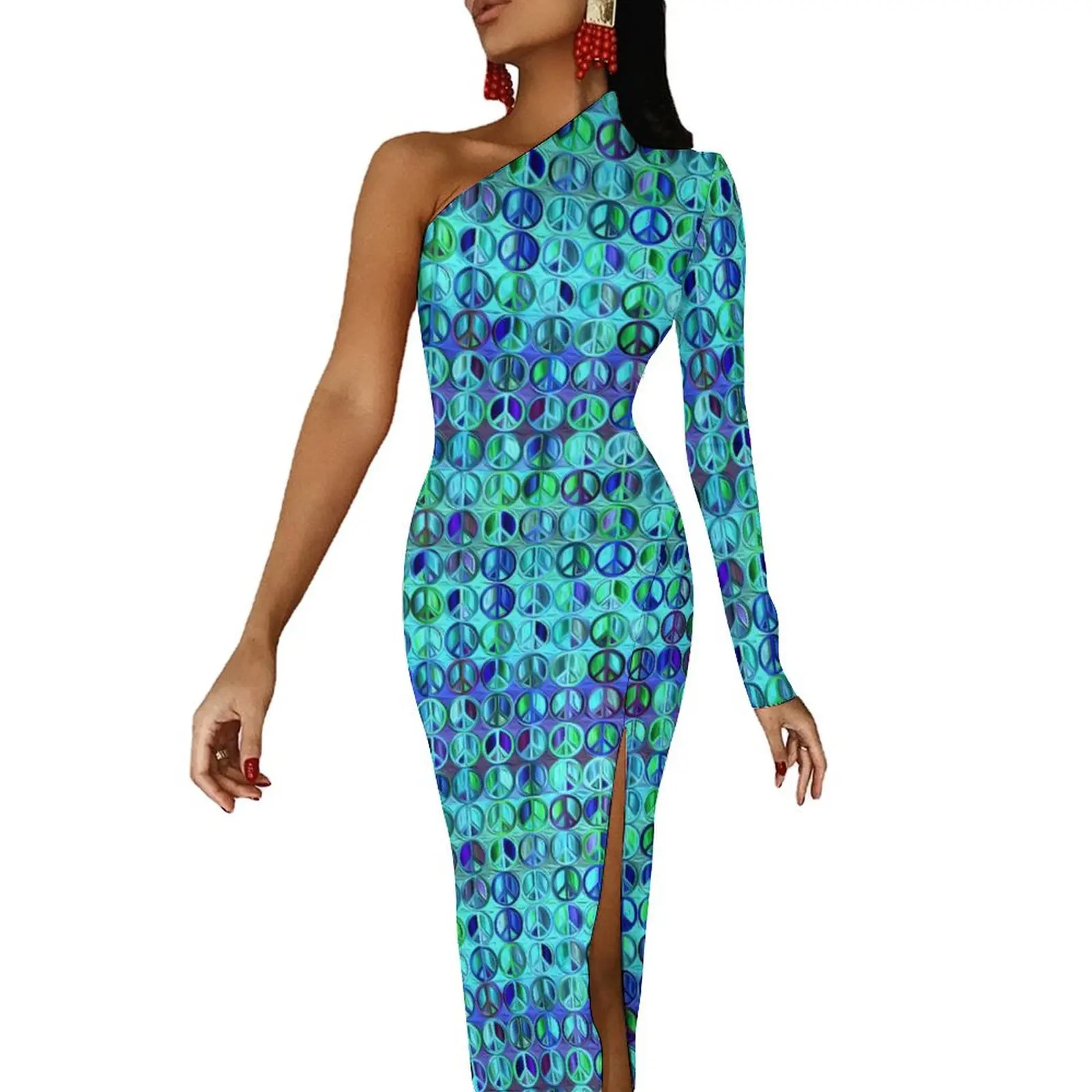 Blue Green Peace Maxi Dress Long Sleeve Vintage Print Party Bodycon Dresses Spring Elegant Dress Woman Custom Vestido 
Blue Green Peace Maxi Dress Long Sleeve Vintage Print Party Bodycon Dresses Spring Elegant Dress Woman Custom Vestido