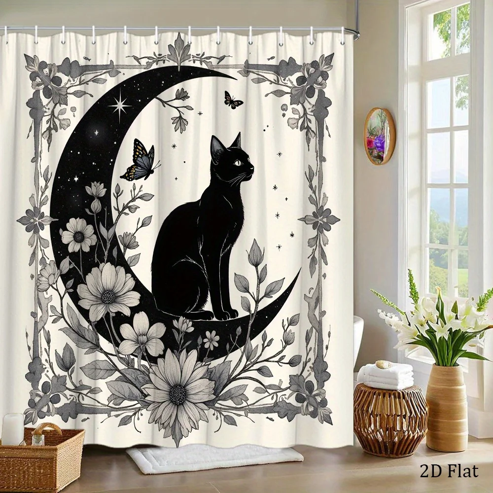 Мистическая занавеска для душа 180x180 см с изображением полумесяца и черной кошки, ночным дизайном с цветами и бабочками, декор для ванной в стиле бохо, 12 крючков
Мистическая занавеска для душа 180x180 см с изображением полумесяца и черной кошки, ночным дизайном с цветами и бабочками, декор для ванной в стиле бохо, 12 крючков
