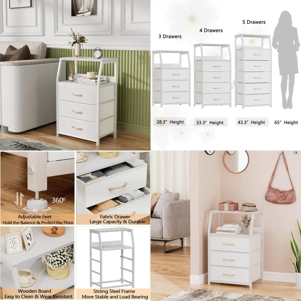 White Nightstand with 3 Drawers and 2-Tier Shelf, Small Night Stand End Table Side Furniture, Fabric Storage Organizer for Bedro
White Nightstand with 3 Drawers and 2-Tier Shelf, Small Night Stand End Table Side Furniture, Fabric Storage Organizer for Bedro