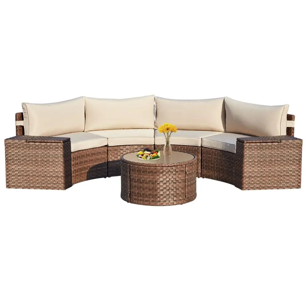 7 Piece Patio Furniture Sets, HalfMoon Circle Conversation Set, Curved Wicker Outdoor Sectional with 2 Storage Armrests and Gla
7 Piece Patio Furniture Sets, HalfMoon Circle Conversation Set, Curved Wicker Outdoor Sectional with 2 Storage Armrests and Gla