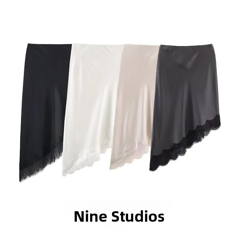 Женская юбка Ele с высокой талией из шелкового атласа с кружевными вставками, однотонная, асимметричного силуэта, для повседневной носки
Женская юбка Ele с высокой талией из шелкового атласа с кружевными вставками, однотонная, асимметричного силуэта, для повседневной носки