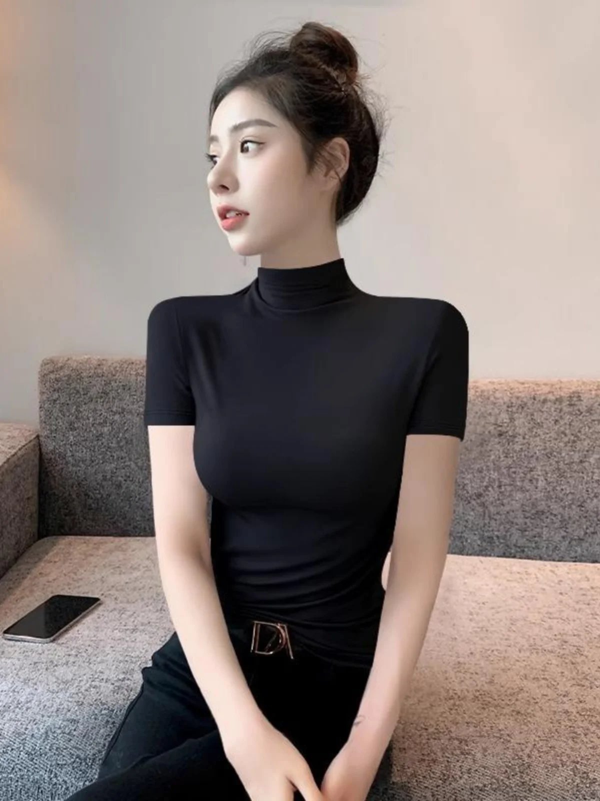 Slim Fit Modal f High Collar ort Sve T-irt Women's Faionable Base irt Versatile Summer Top Korean Sle Pure Color
Slim Fit Modal f High Collar ort Sve T-irt Women's Faionable Base irt Versatile Summer Top Korean Sle Pure Color