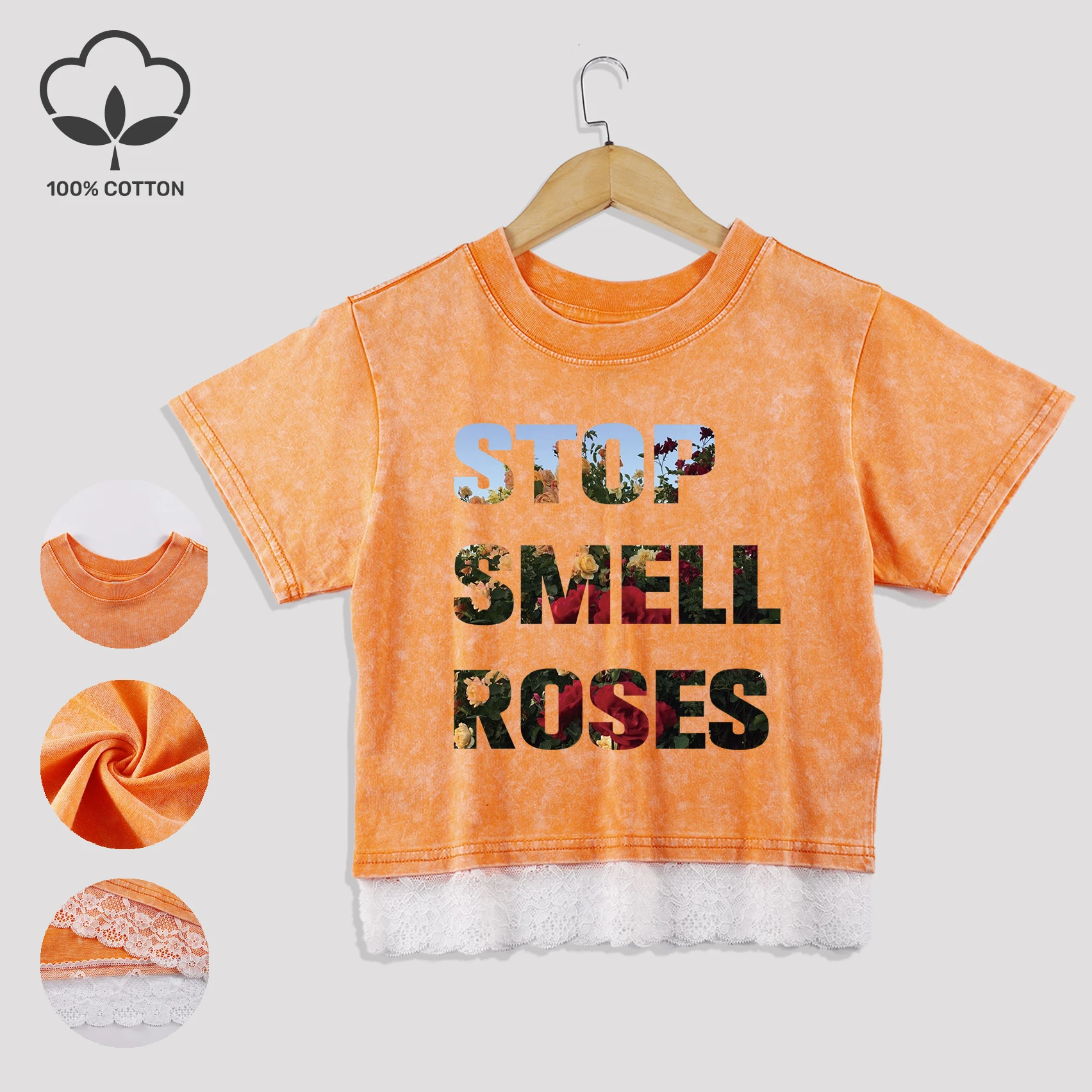 Stop Smell Roses Printing Washed T Shirt Womens Fashion Soft Cotton Tee Crop Casual Lace Splicing Top Slim Creative Clothes
Stop Smell Roses Printing Washed T Shirt Womens Fashion Soft Cotton Tee Crop Casual Lace Splicing Top Slim Creative Clothes