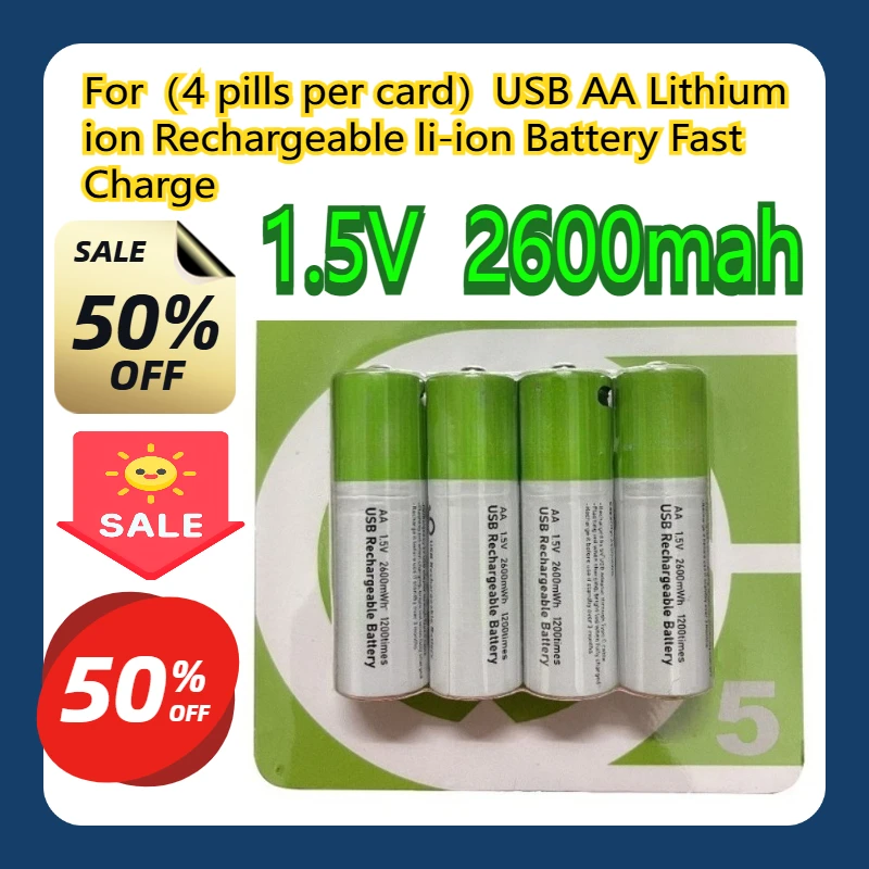For (4 pills per card)USB AA 1.5V Lithium ion Rechargeable li-ion Battery Fast Charge
For (4 pills per card)USB AA 1.5V Lithium ion Rechargeable li-ion Battery Fast Charge