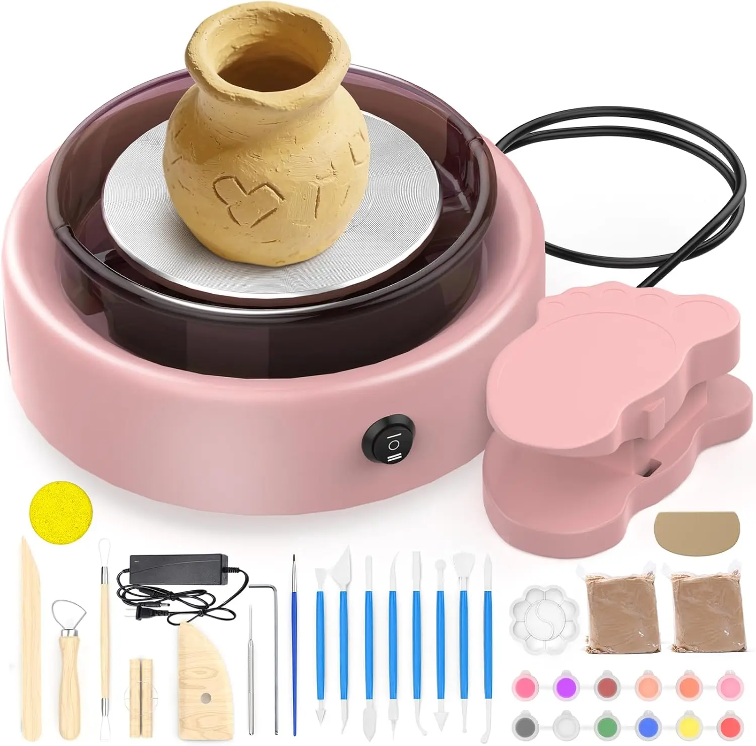 Mini Pottery Wheel for Beginners with Foot Pedal, 9.5" Ceramic Machine, Adjustable Speed 0-160 RPM, Air-Dry Clay & Tools Included
Mini Pottery Wheel for Beginners with Foot Pedal, 9.5" Ceramic Machine, Adjustable Speed 0-160 RPM, Air-Dry Clay & Tools Included