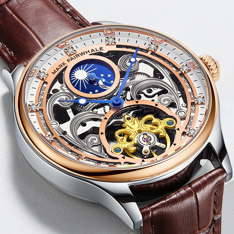 Mark Fairwhale Brand New Luxury Skeleton Tourbillon Watch Men Leather Strap Fashion Moon Phase Automatic Mechanical Watches Mens
Mark Fairwhale Brand New Luxury Skeleton Tourbillon Watch Men Leather Strap Fashion Moon Phase Automatic Mechanical Watches Mens