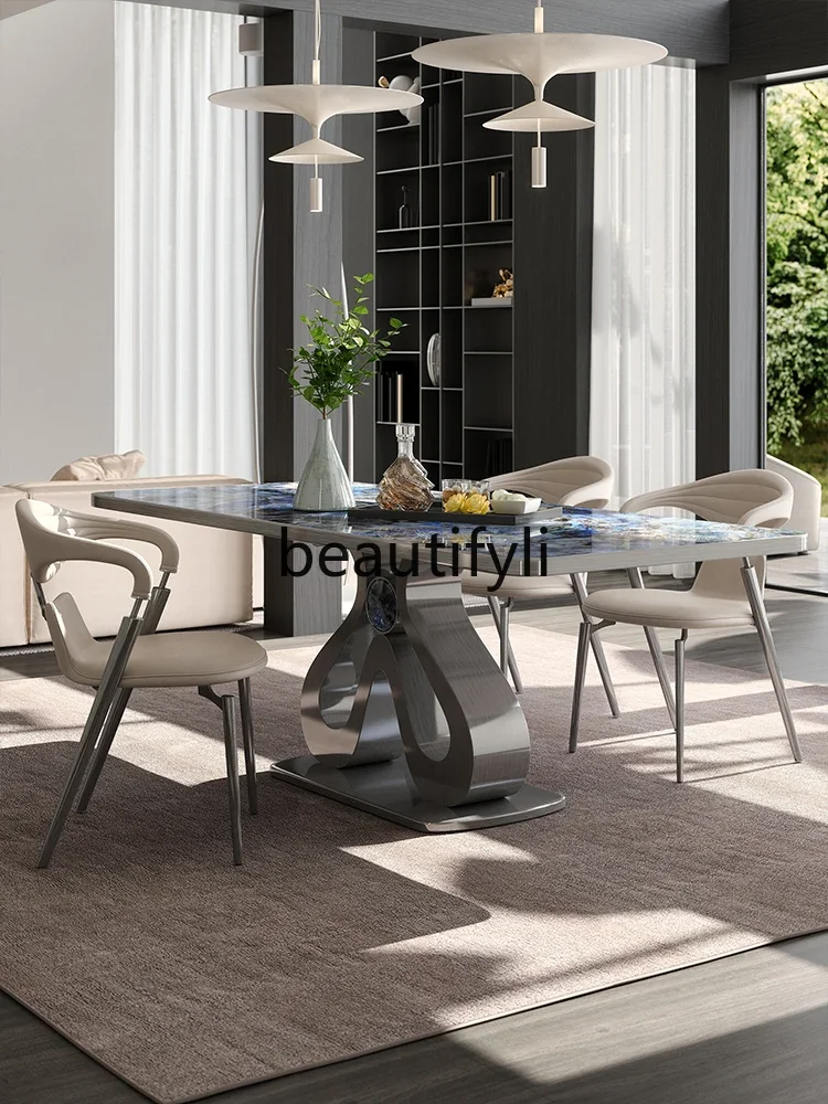 Slate, light luxury modern simple small apartment, high-end Italian minimalist luxury stone rectangular dining table 
Slate, light luxury modern simple small apartment, high-end Italian minimalist luxury stone rectangular dining table