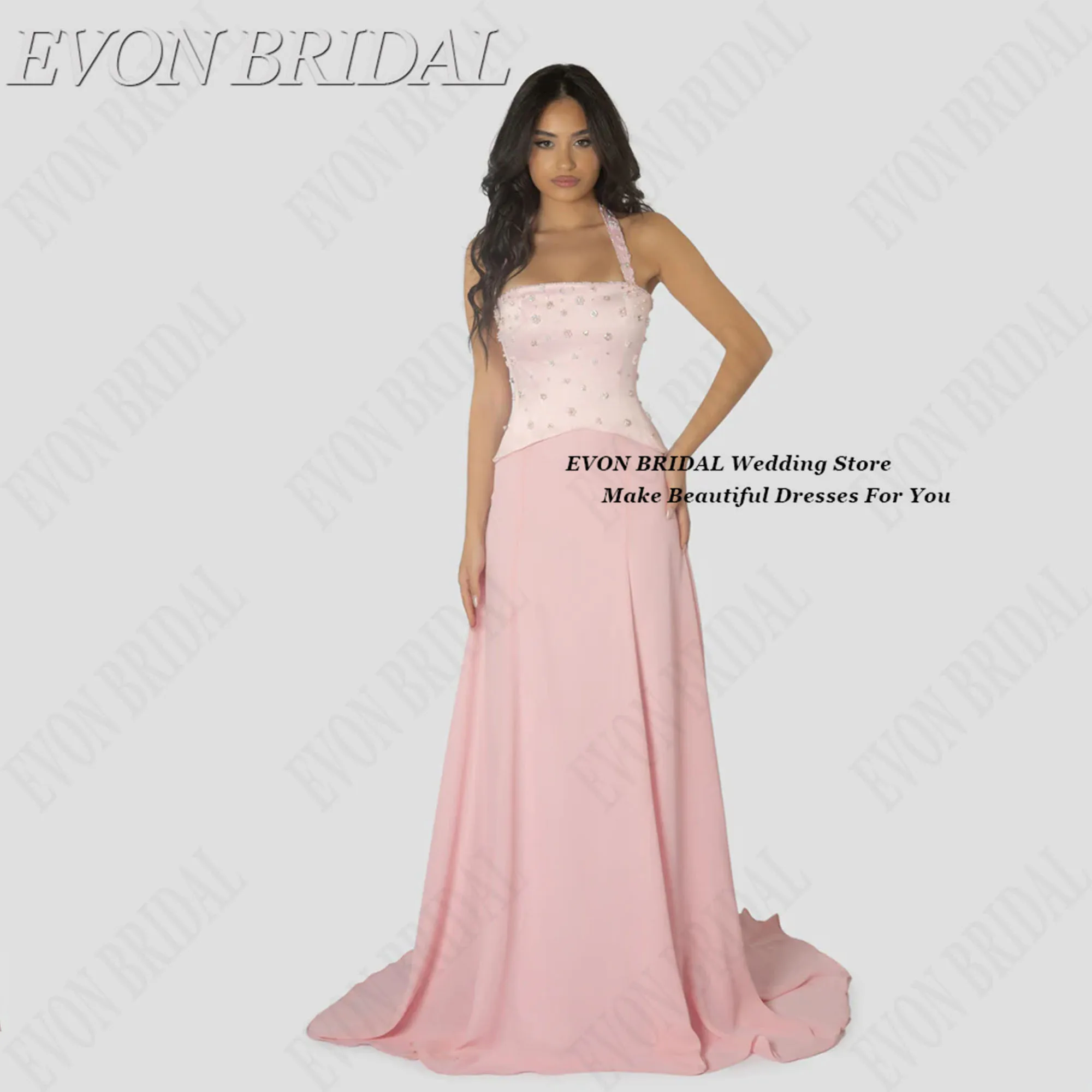 Pink Halter Evening Dress for Women Customize Beading Prom Dress A-line Sleeveless Formal Party Gowns EVON BRIDAL vestidos de bo
Pink Halter Evening Dress for Women Customize Beading Prom Dress A-line Sleeveless Formal Party Gowns EVON BRIDAL vestidos de bo