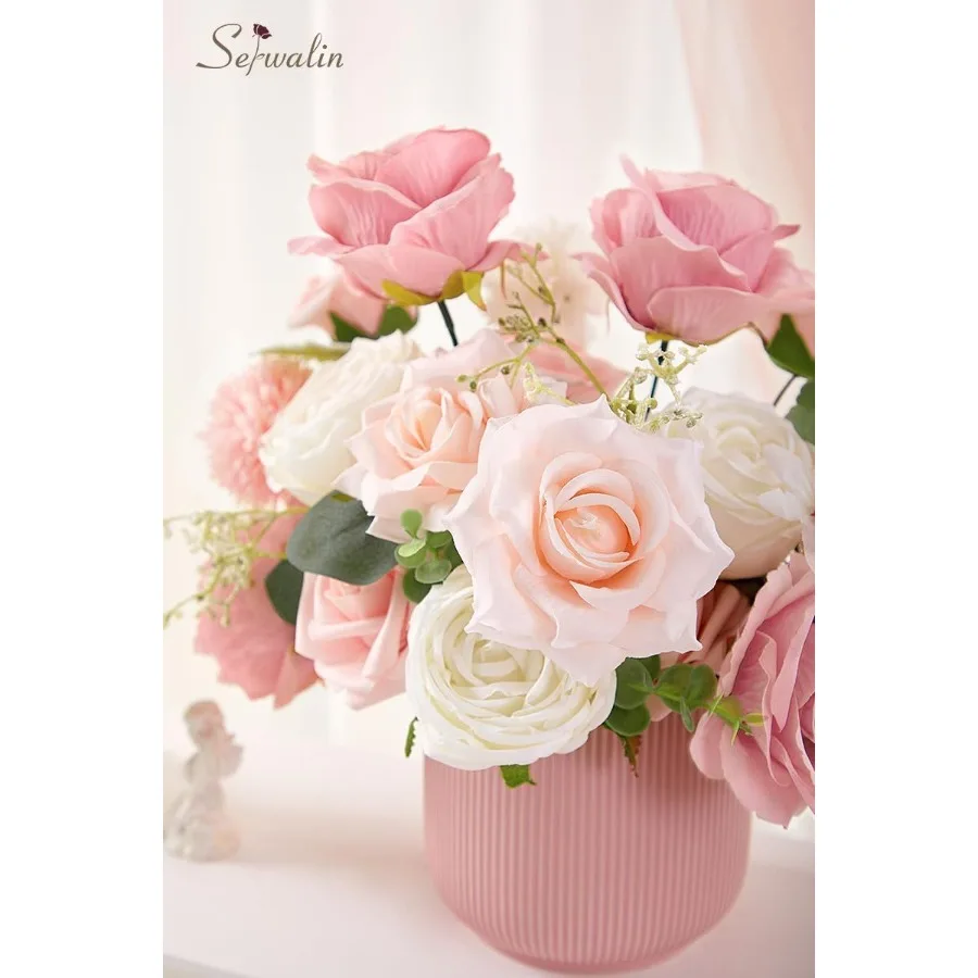 DIY wedding bouquets and cake decoration: silk artificial flowers in blush pink and white, mixed roses combo for party table an
DIY wedding bouquets and cake decoration: silk artificial flowers in blush pink and white, mixed roses combo for party table an