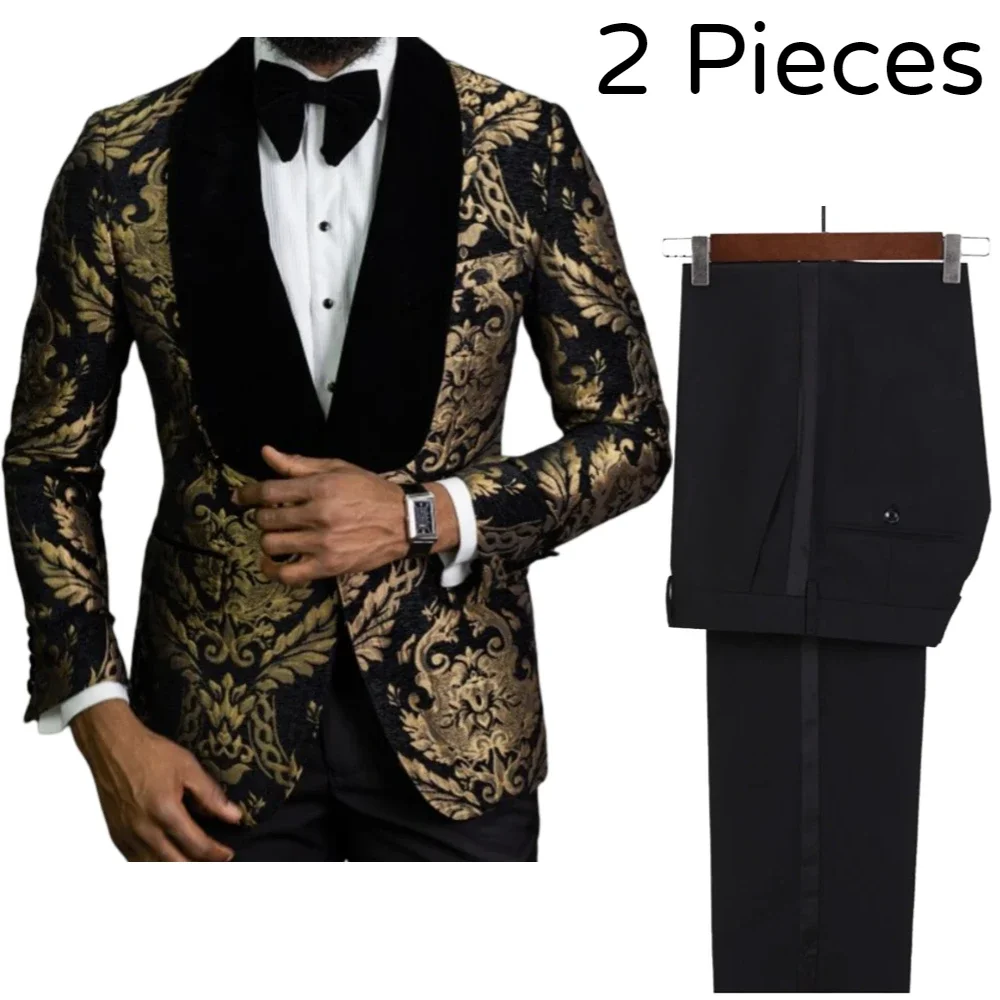Floral Jacquard Suits For Men 2 Pcs Slim Fit Wedding Tuxedo Velvet Shawl Lapel Jacket With Pants For Prom African Fashion 2025
Floral Jacquard Suits For Men 2 Pcs Slim Fit Wedding Tuxedo Velvet Shawl Lapel Jacket With Pants For Prom African Fashion 2025