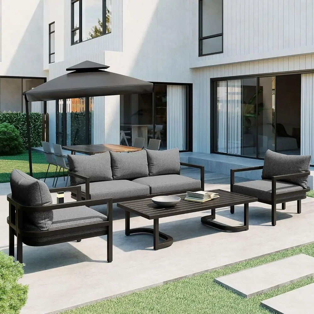 4-Piece Outdoor Steel Soa Set, All Weather Patio Contion Set with 1 Love Soa, 2 Single Soa and Coee Table, Waterproo Cushions, S
4-Piece Outdoor Steel Soa Set, All Weather Patio Contion Set with 1 Love Soa, 2 Single Soa and Coee Table, Waterproo Cushions, S
