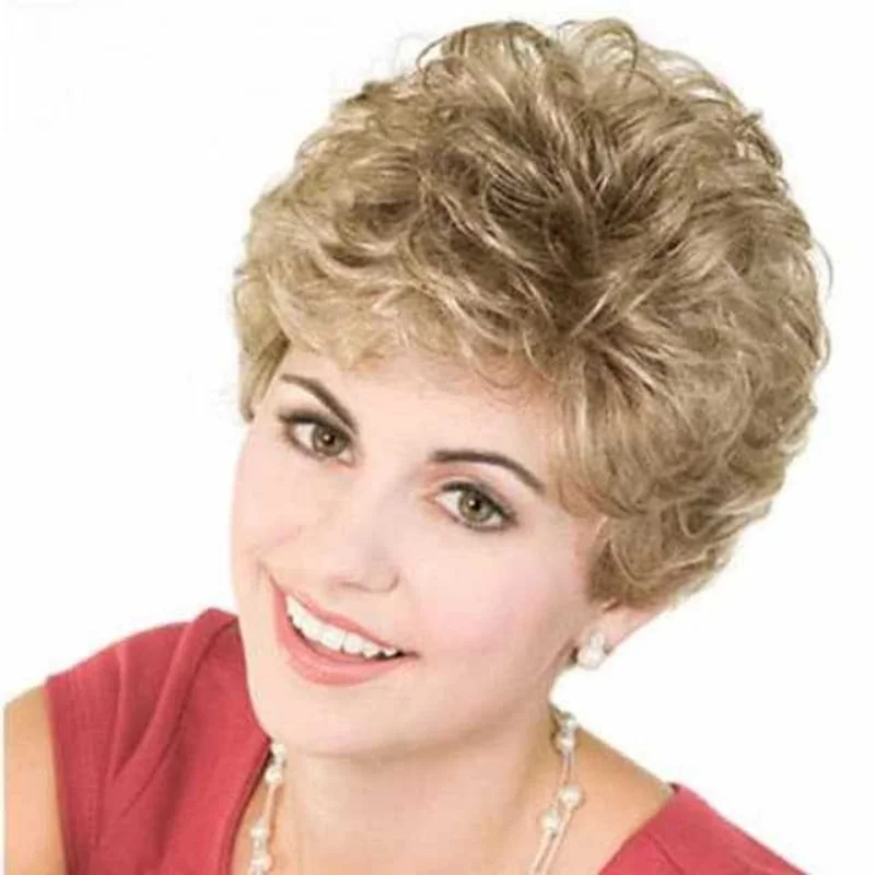 Women's short curly wig, fluffy, mixed gold color, unisex synthetic fiber, full head cover
Women's short curly wig, fluffy, mixed gold color, unisex synthetic fiber, full head cover