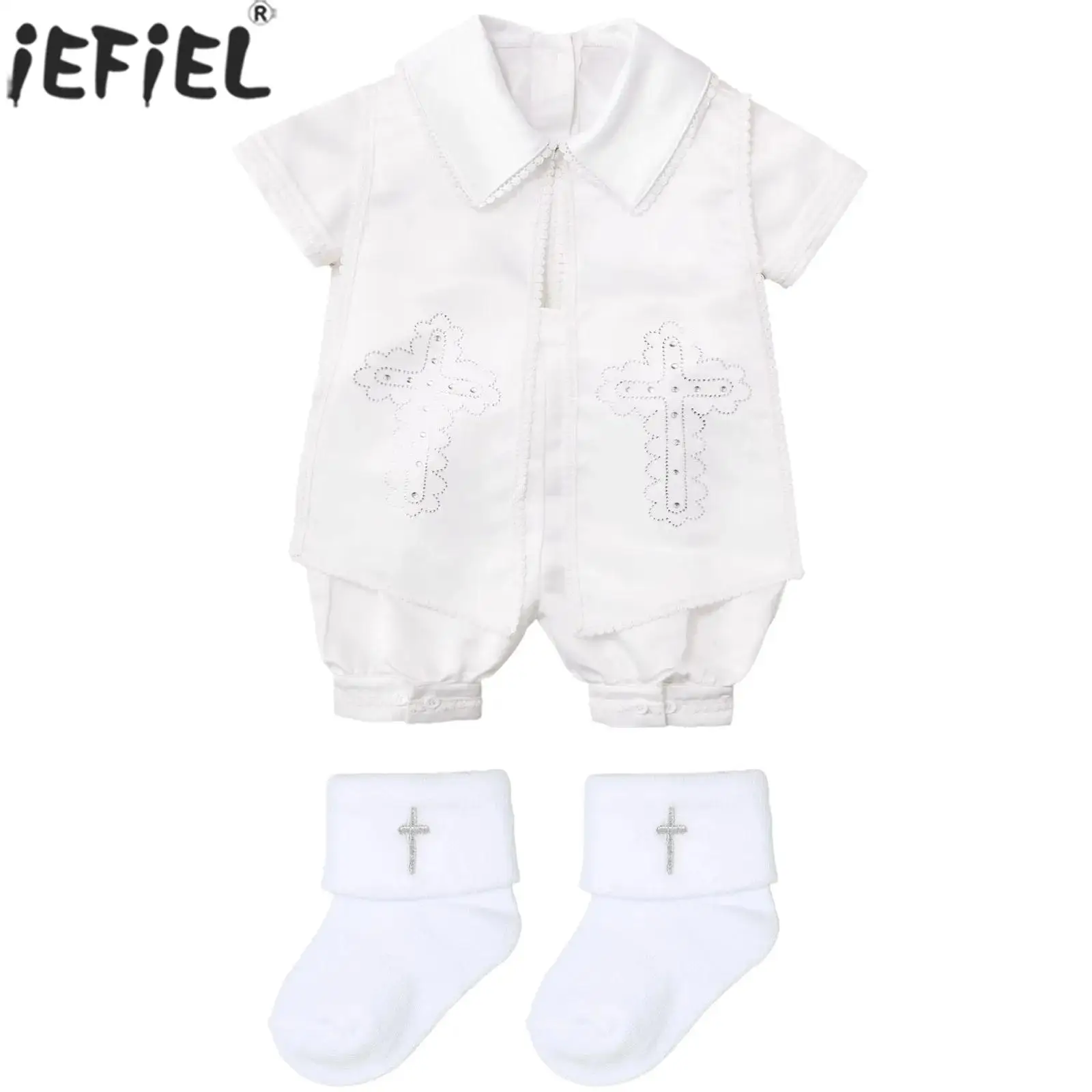 0-24M Baby Boy White Christening Costume Short Sleeve Tops with Suspender Shorts Rhinestone Cape Socks for Church Photography
0-24M Baby Boy White Christening Costume Short Sleeve Tops with Suspender Shorts Rhinestone Cape Socks for Church Photography