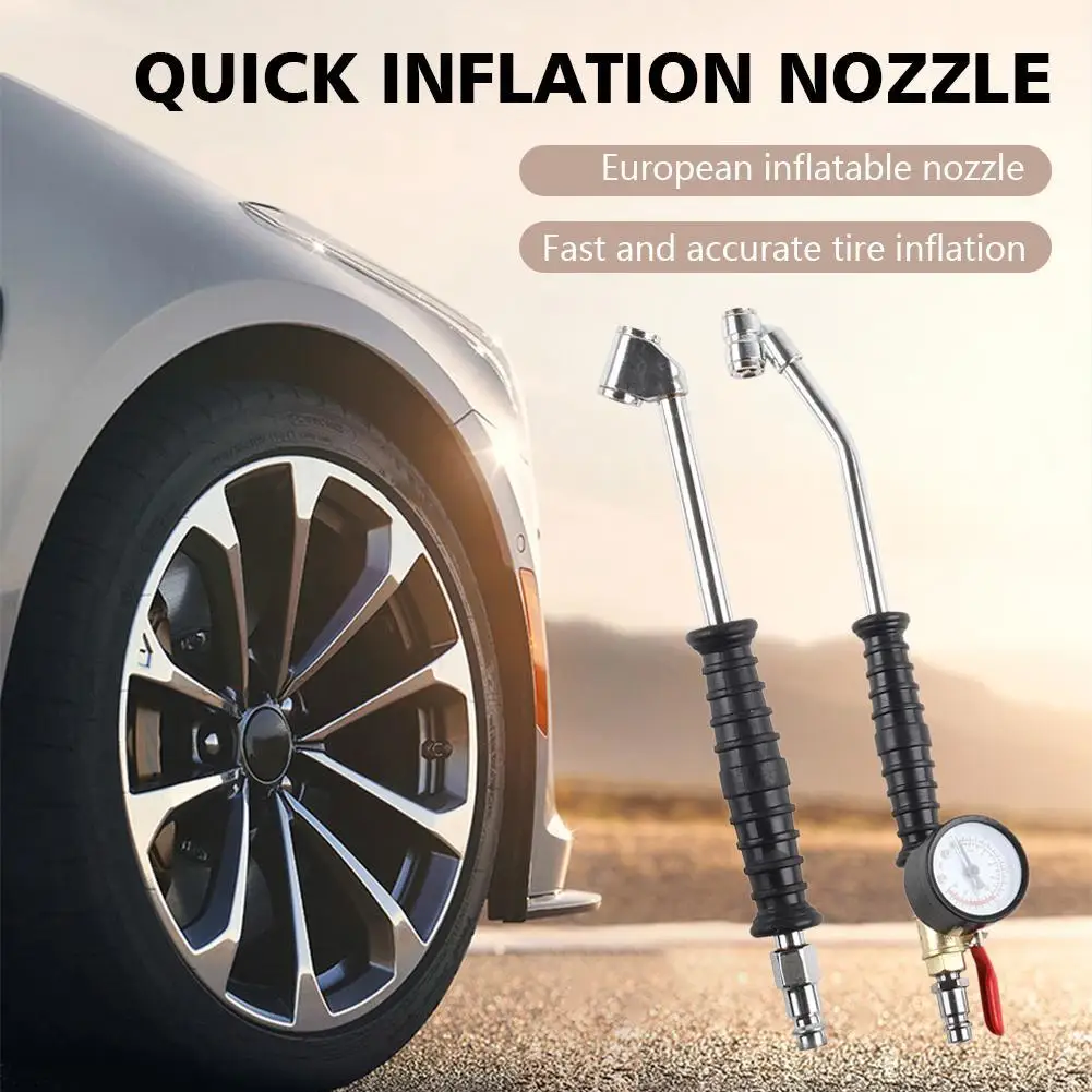 European Type Tire Inflator Gauge with Extended Hose, Bent Head Air Chuck for Quick Car & Truck Tire Inflation
European Type Tire Inflator Gauge with Extended Hose, Bent Head Air Chuck for Quick Car & Truck Tire Inflation