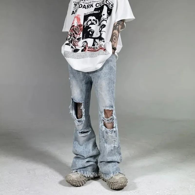 Foufurieux American Style Raw Edge Ripped Knee Jeans Men Oversize Causal Loose Handsome Slightly Flared Trousers Male Clothes
Foufurieux American Style Raw Edge Ripped Knee Jeans Men Oversize Causal Loose Handsome Slightly Flared Trousers Male Clothes