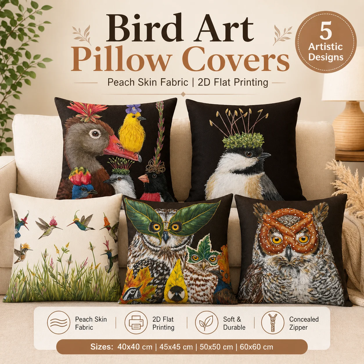 Vintage Bird Art 2D Flat Printed Pillow Cover Whimsical Owl Peach Skin Decorative Cushion Case For Couch Home Sofa Decor
Vintage Bird Art 2D Flat Printed Pillow Cover Whimsical Owl Peach Skin Decorative Cushion Case For Couch Home Sofa Decor